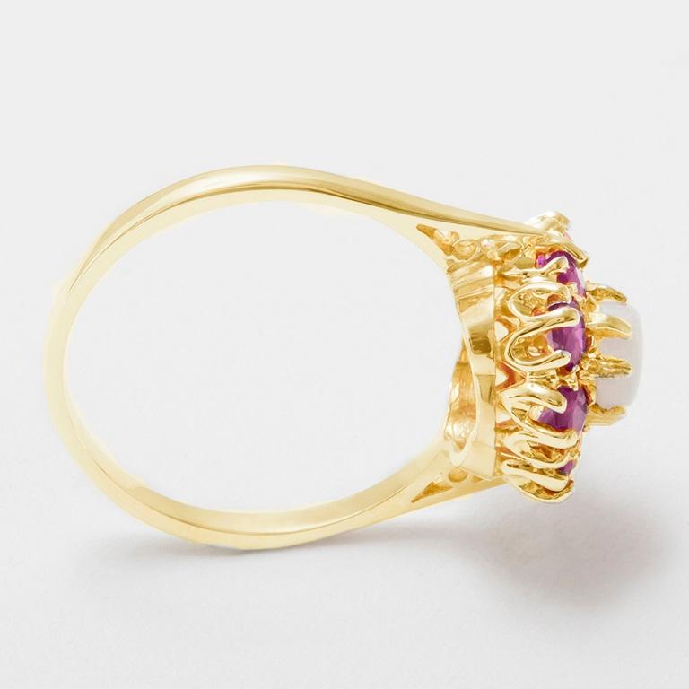 En vente :  Bague à fleurs en or jaune massif 9 carats, opale colorée et rubis, personnalisable 3