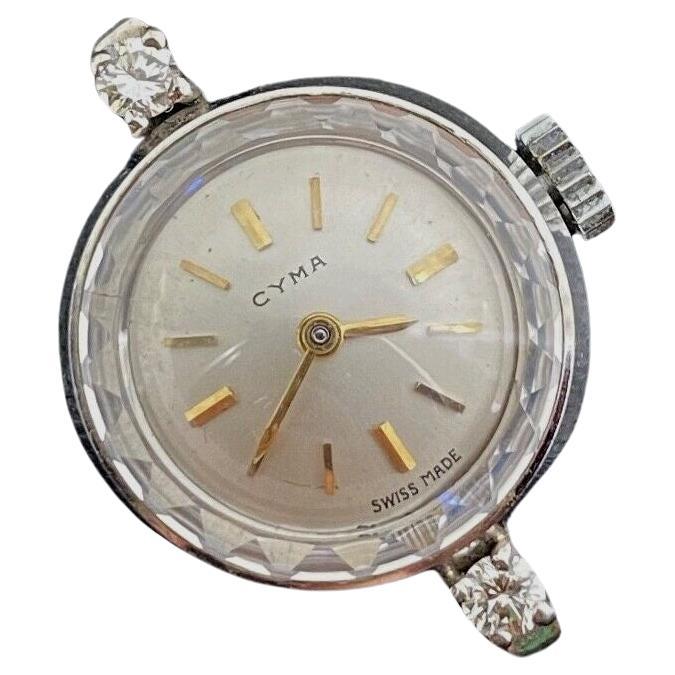 9K White Gold & 0.30ct Diamond Cyma Retro Cocktail Watch, circa 1960's. For Sale