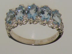 9k White Gold Natural AAA Aquamarine Eternity Engagement Ring, Customizable