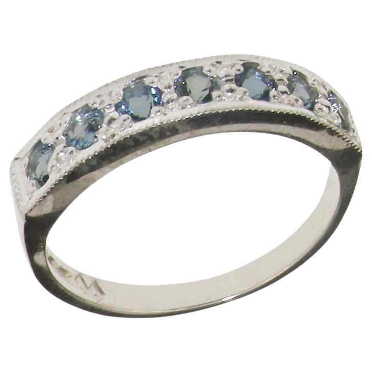 9k White Gold Natural Aquamarine Seven Stone Eternity Ring Customizable