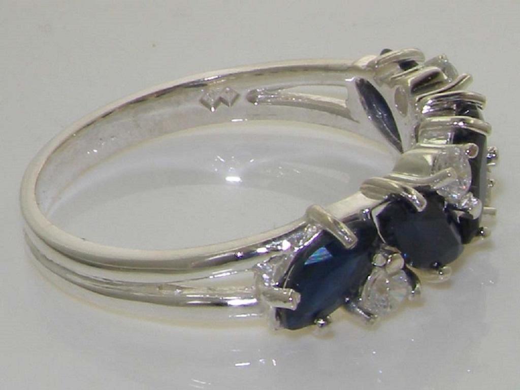 For Sale:  9k White Gold Natural Deep Blue Sapphire & Diamond Eternity Ring Customizable 2