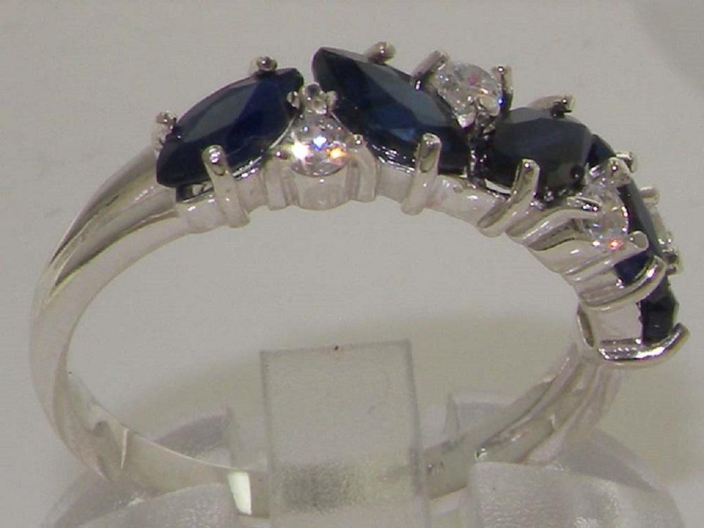 For Sale:  9k White Gold Natural Deep Blue Sapphire & Diamond Eternity Ring Customizable 3