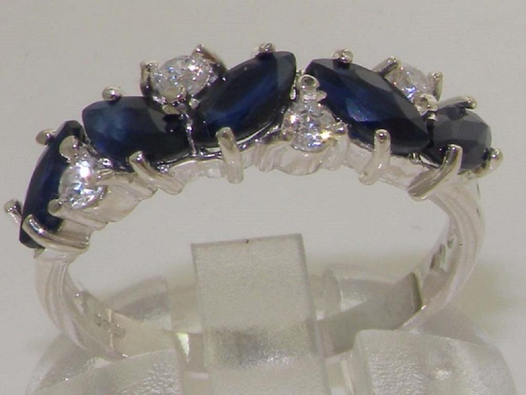 For Sale:  9k White Gold Natural Deep Blue Sapphire & Diamond Eternity Ring Customizable 4