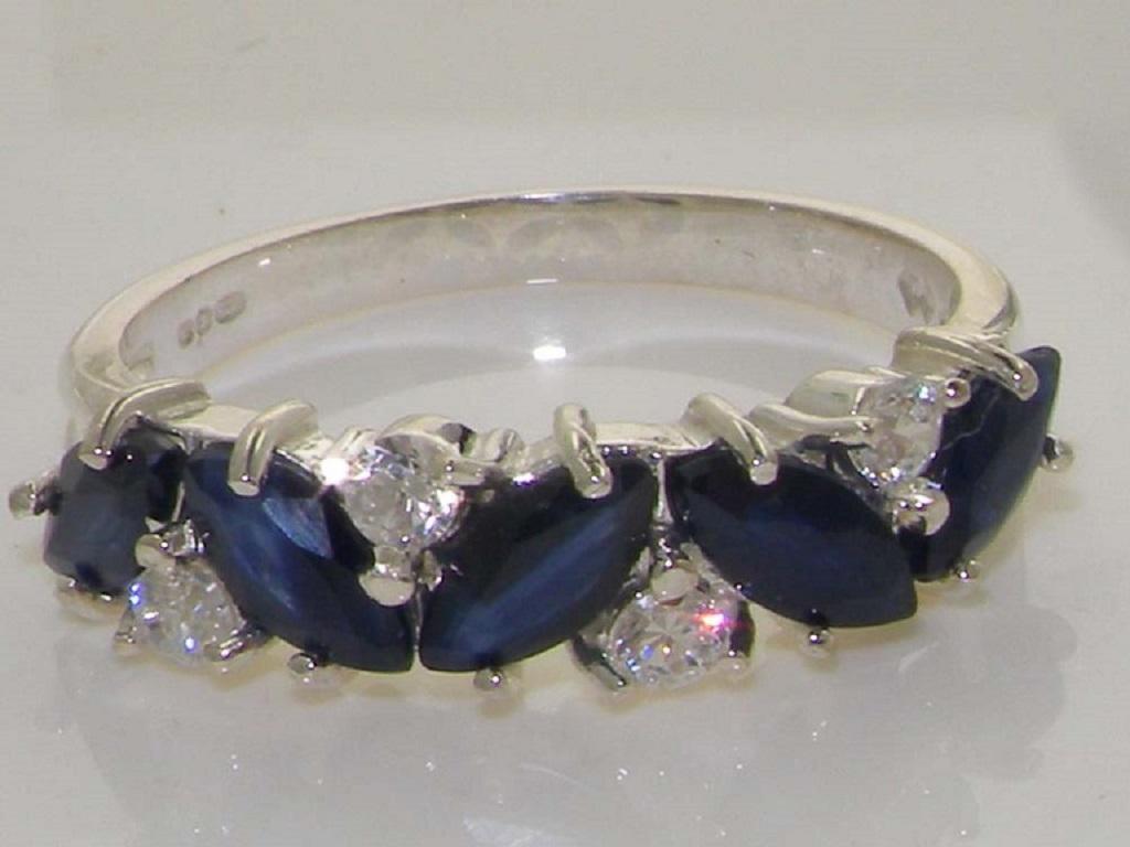 For Sale:  9k White Gold Natural Deep Blue Sapphire & Diamond Eternity Ring Customizable 5