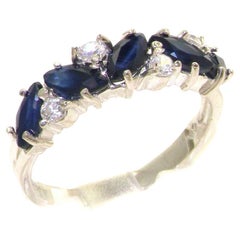 9k White Gold Natural Deep Blue Sapphire & Diamond Eternity Ring Customizable