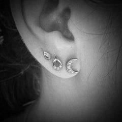 9k White Gold Natural Diamond Crescent Moon Studs