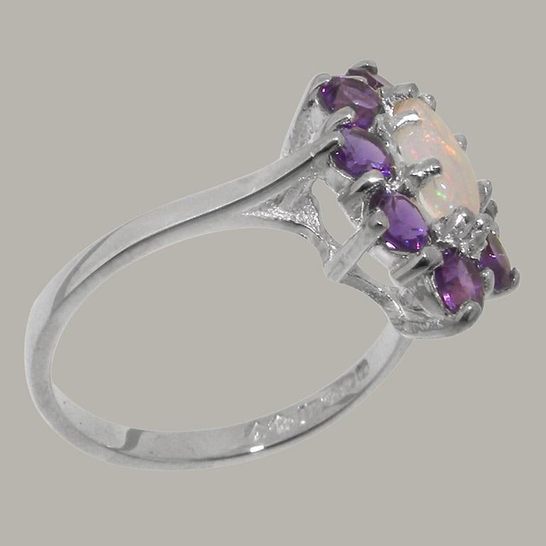 For Sale:  9K White Gold Natural Marquise Colourful Opal & Amethyst Cluster Flower Ring 3