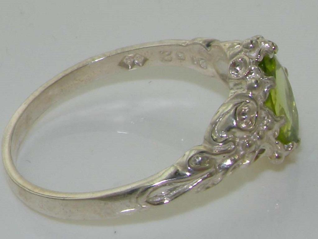 For Sale:  9K White Gold Natural Peridot Vintage Inspired Solitaire Customizable 3