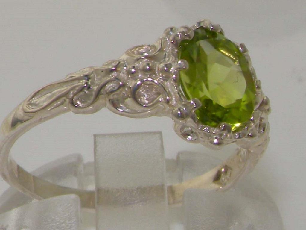 For Sale:  9K White Gold Natural Peridot Vintage Inspired Solitaire Customizable 4