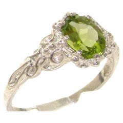 9K White Gold Natural Peridot Vintage Inspired Solitaire Customizable