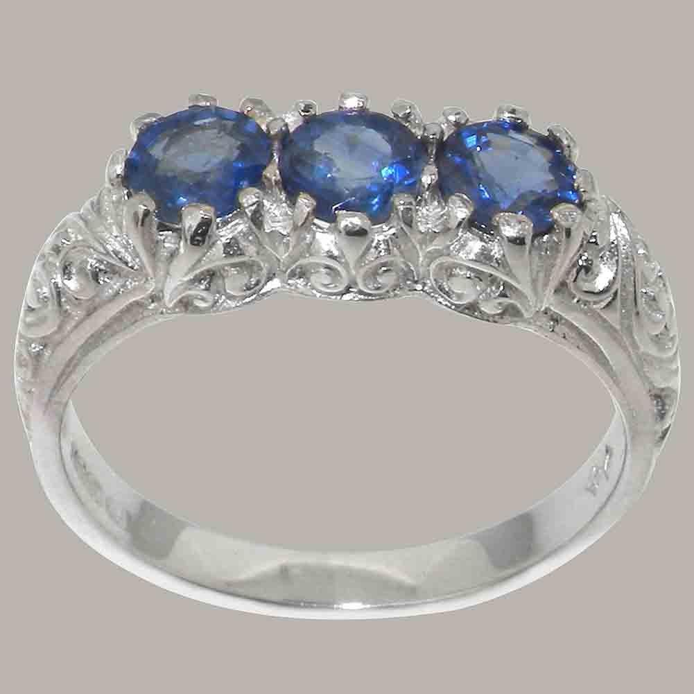 For Sale:  Solid 9K White Gold Natural Sapphire Womens Trilogy Ring 3