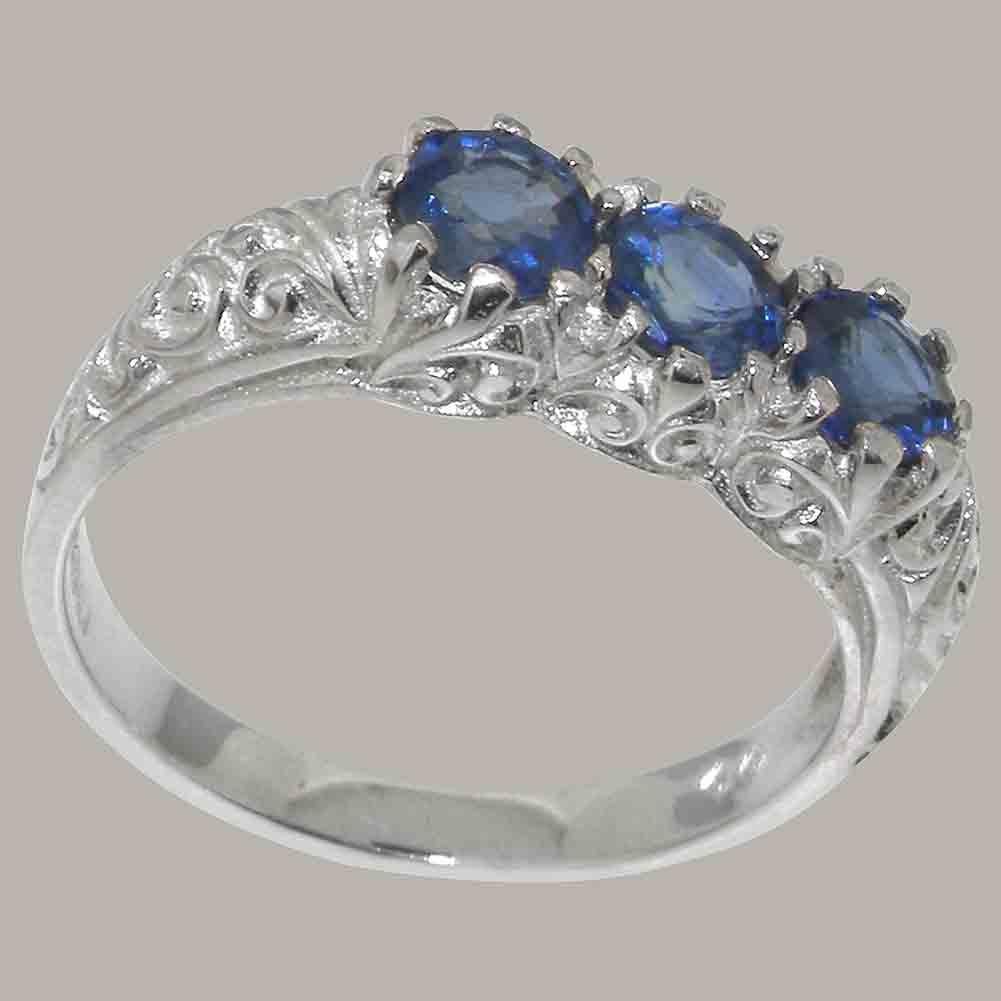 For Sale:  Solid 9K White Gold Natural Sapphire Womens Trilogy Ring 4