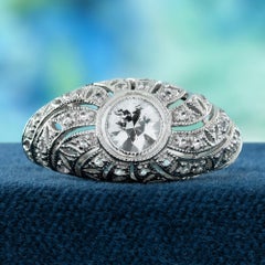 9K White Gold Natural White Sapphire Vintage Styler Dome Ring