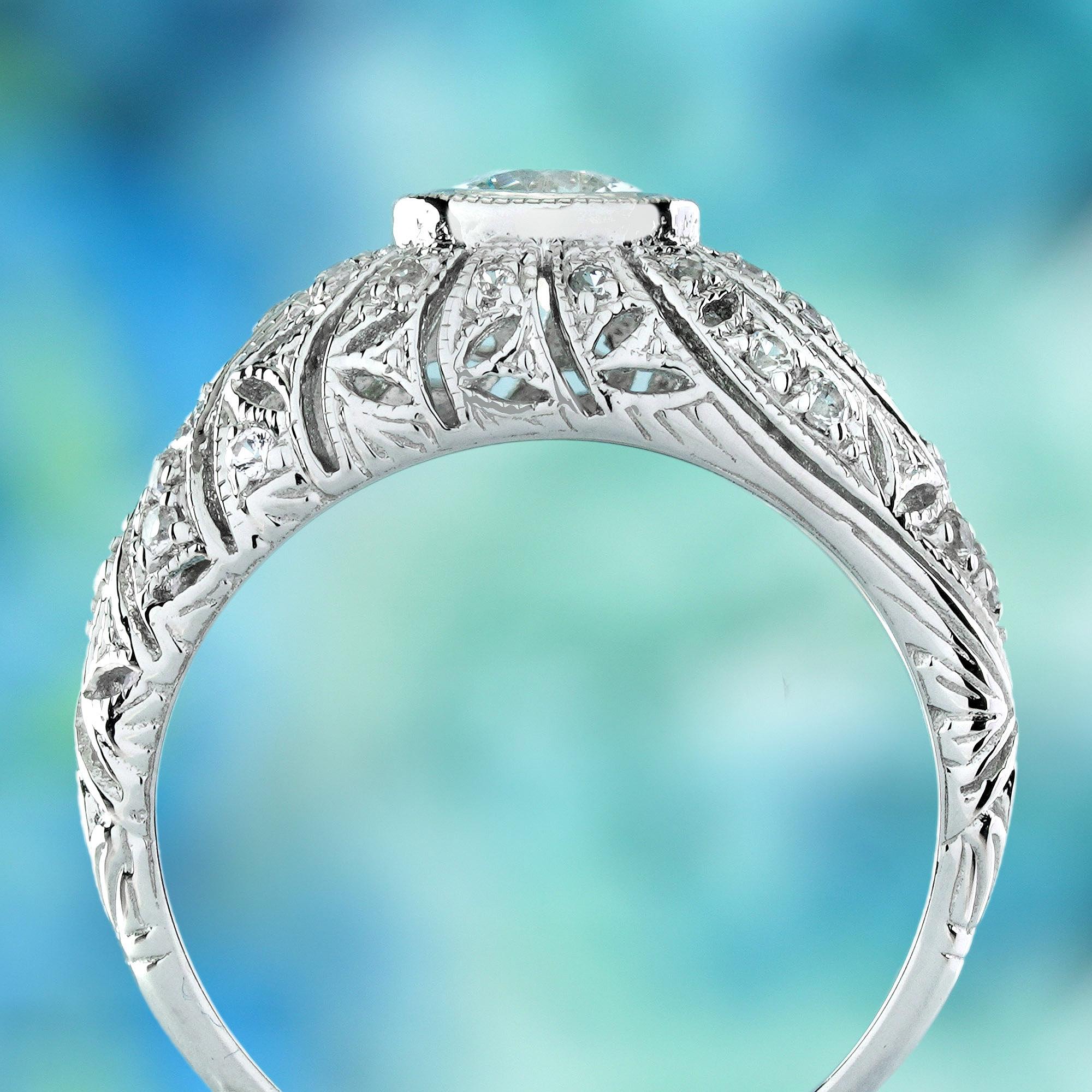 9K Weißgold Natürlicher Weißer Saphir Vintage Styler Kuppel Ring im Zustand „Neu“ im Angebot in Bangkok, TH