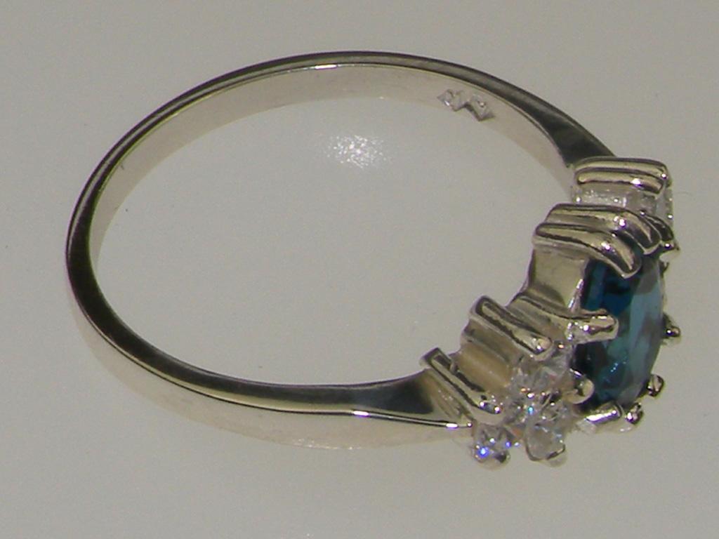 For Sale:  9k White Gold Oval Natural London Blue Topaz with Diamond Cluster Ring 3
