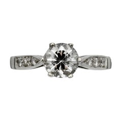 9K White Gold Solitaire Crystal Ring with Decorative Diamond Shoulders 1970s