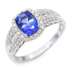 9k White Gold Tanzanite and Diamond Statement Ring
