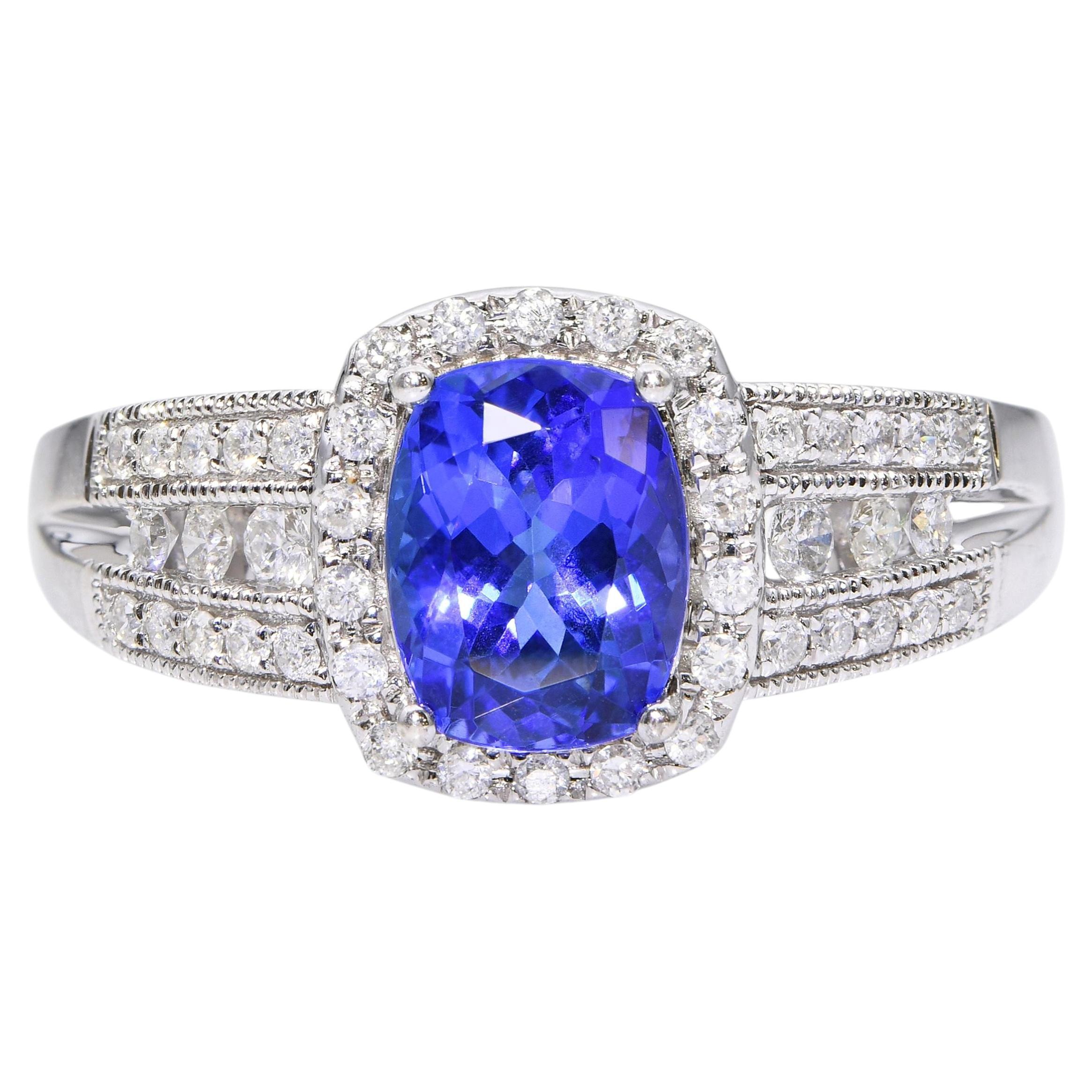 9k White Gold Tanzanite and Diamond Statement Ring