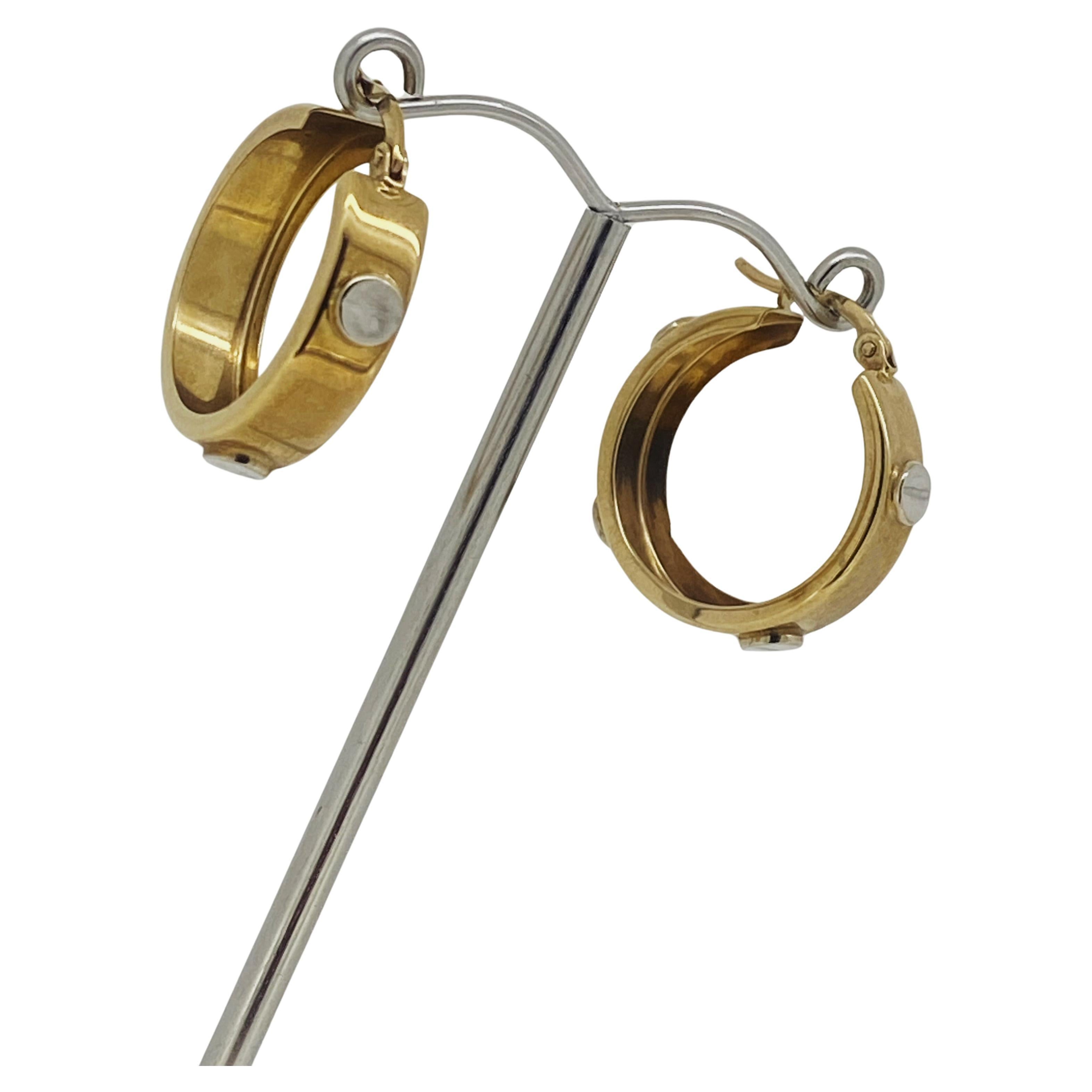 9K White & Yellow Gold Love Style "Screw Motif" Hoop Classical Earrings.