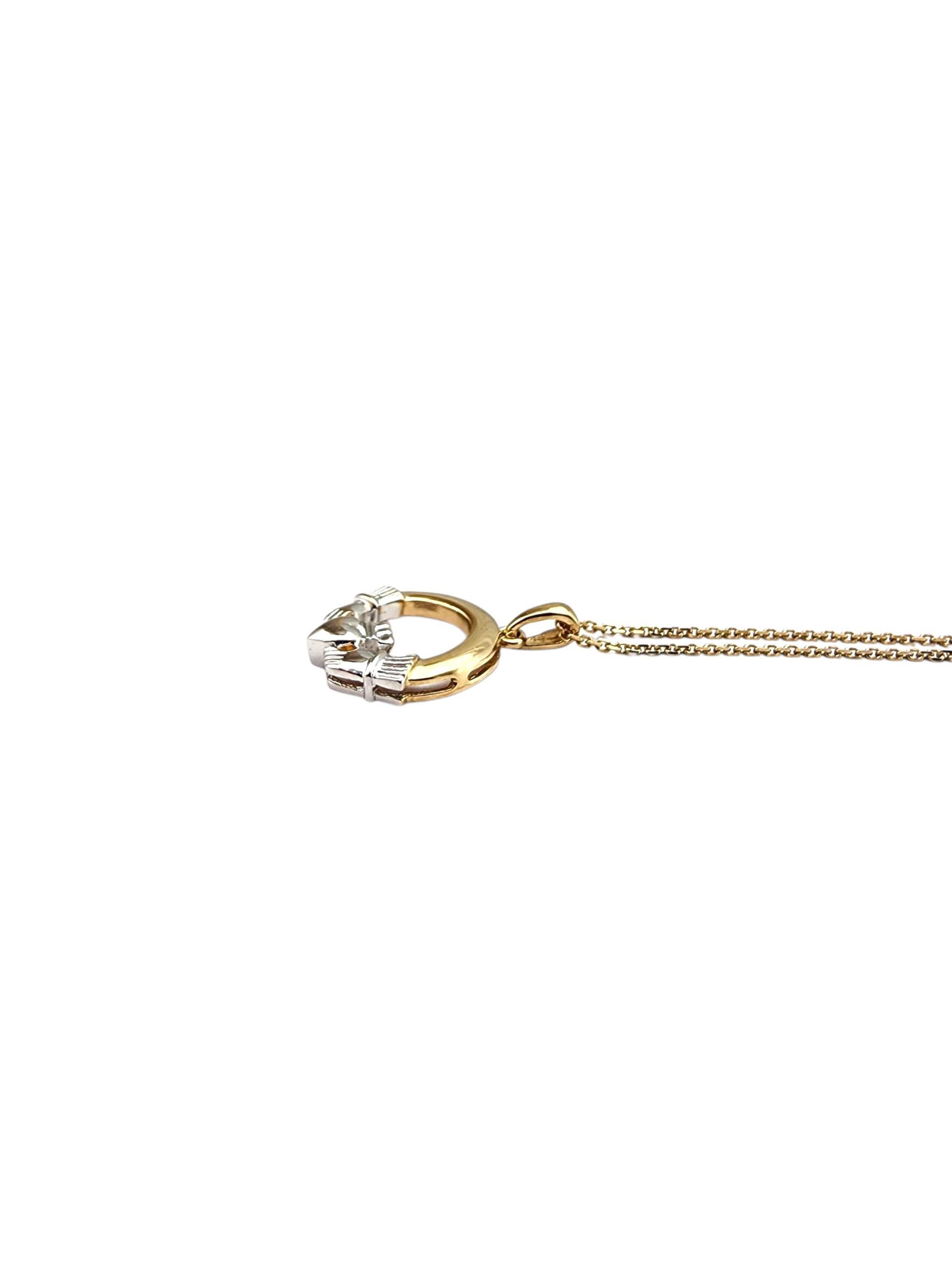 9K Yellow and White Gold Claddagh Pendant Necklace #22412 For Sale 4