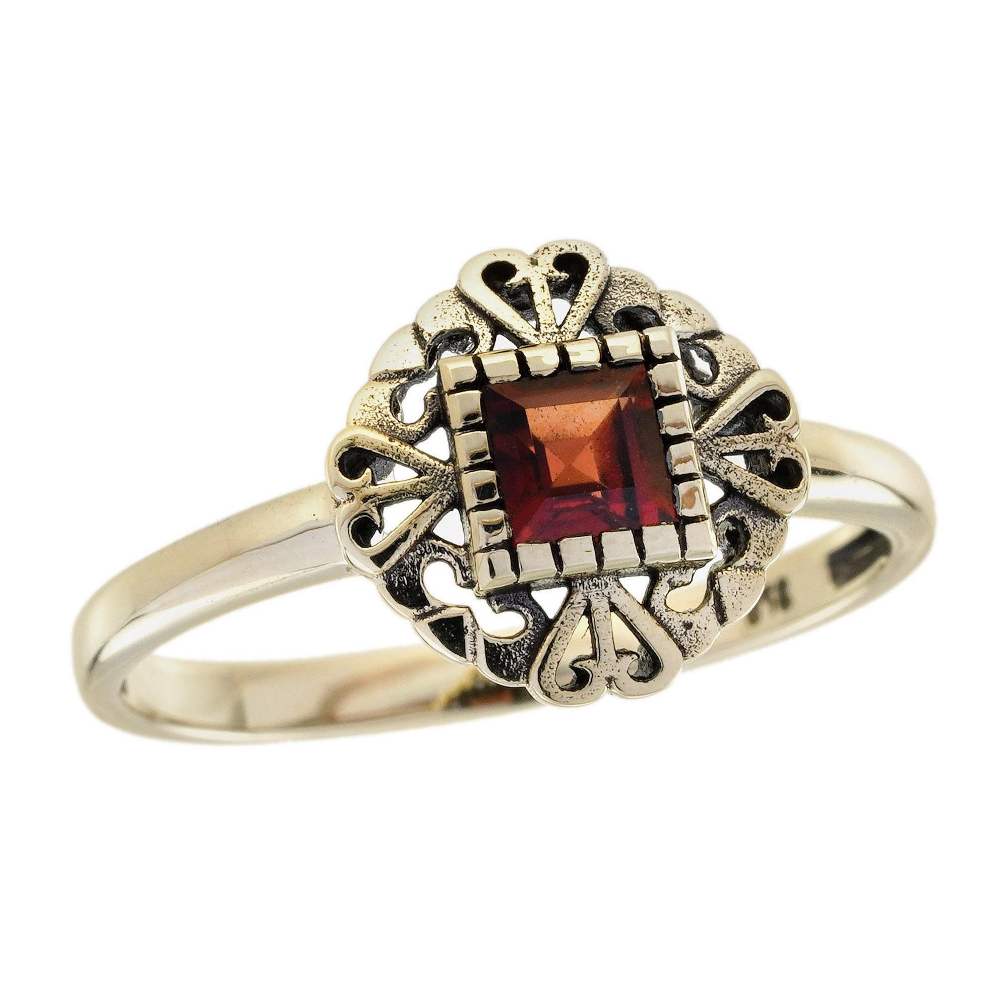 9K Yellow Garnet Vintage Style Heart Motif Ring For Sale