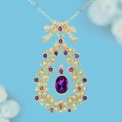 9K Yellow Gold Amethyst and Opal Vintage Edwardian Style Floral Pendant
