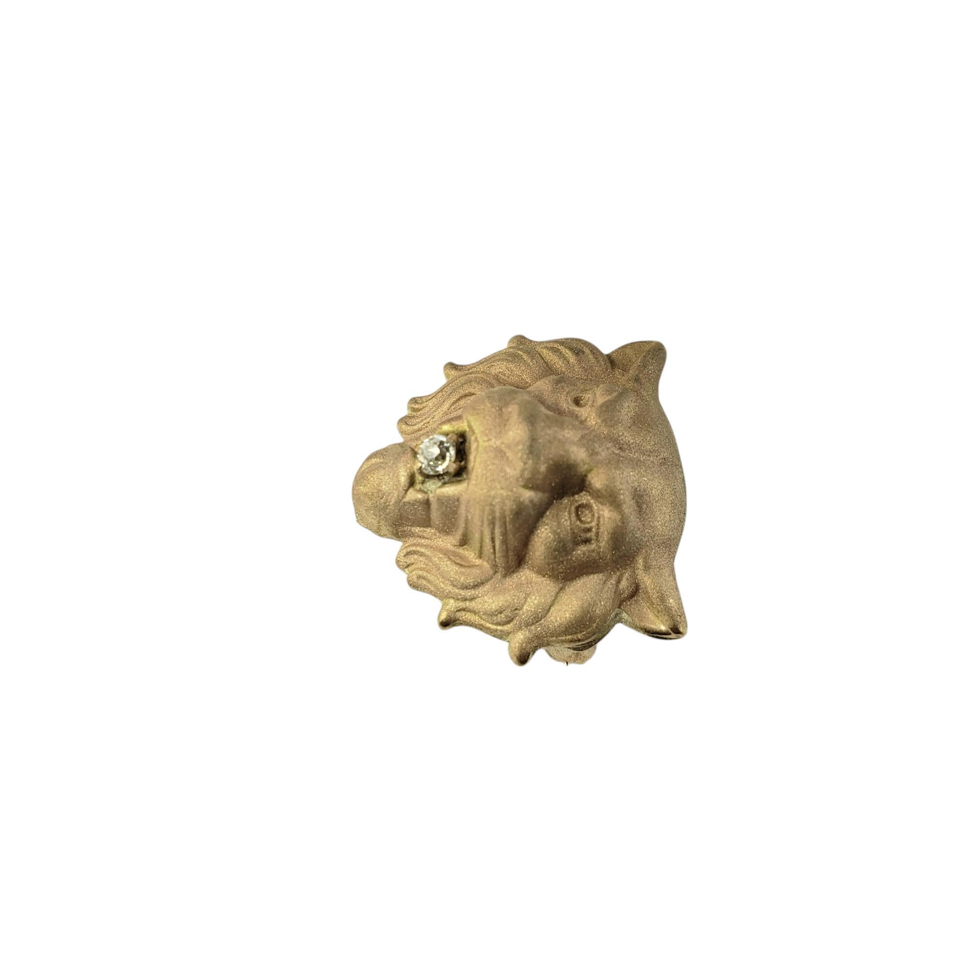 9K Yellow Gold and Diamond Lion Head Pin/Brooch

This elegant lion's head pin features one round European cut diamond set in beautifully detailed 9K sand blasted yellow gold.

Approximate total diamond weight: .06 ct.

Diamond color: G

Diamond