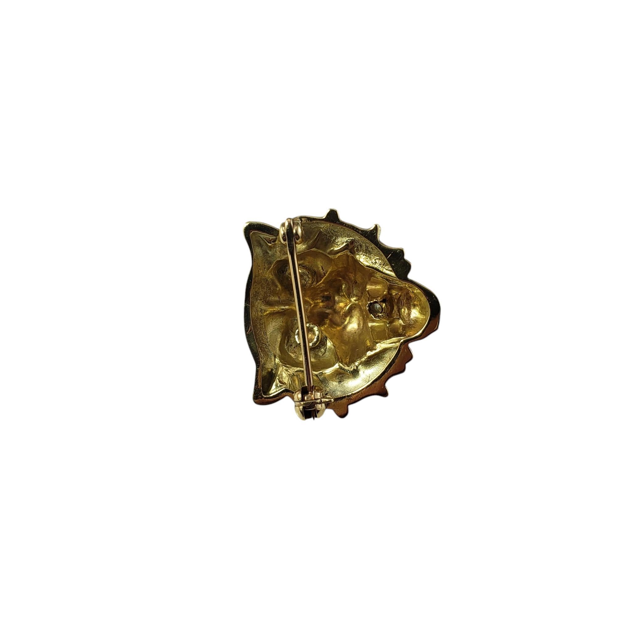 9K Yellow Gold and Diamond Lion Head Pin/Brooch #19975 In Good Condition For Sale In Washington Depot, CT