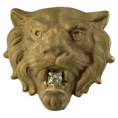 9K Yellow Gold and Diamond Lion Head Pin/Brooch #19975