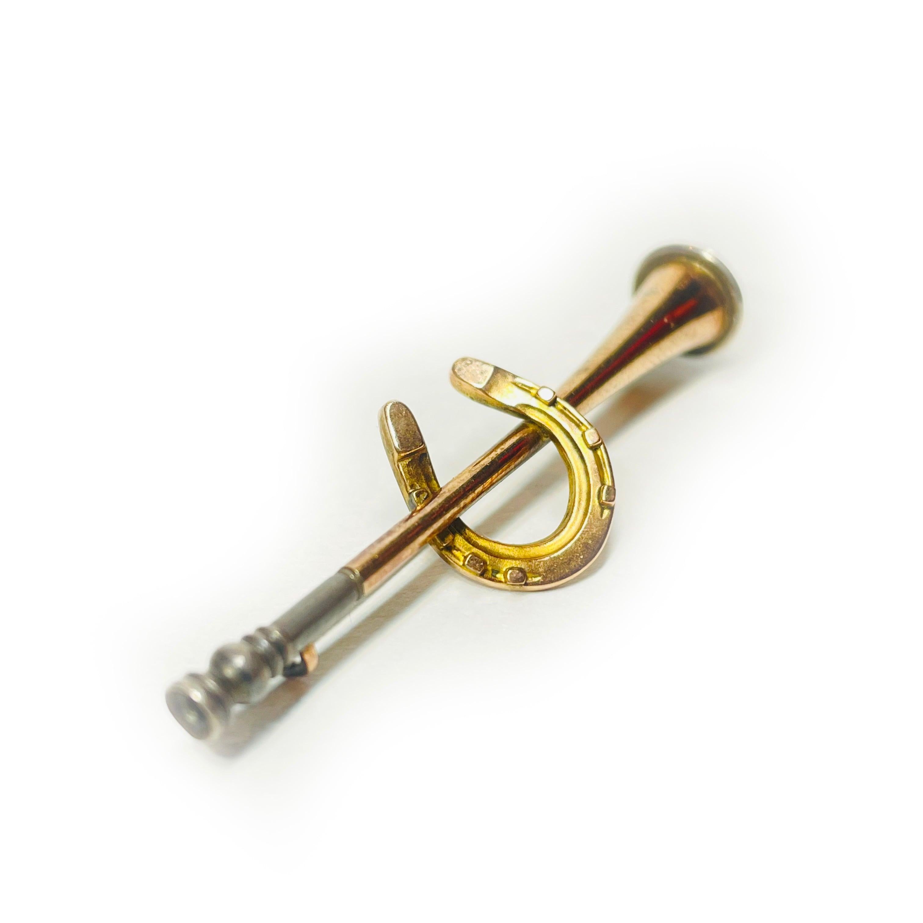 Women's 9K Yellow Gold Antique Horse Shoe Brooch For Sale
