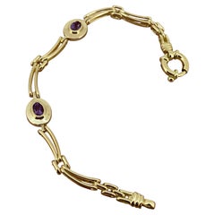 9K Yellow Gold Articulated Baton Link Amethyst Vintage Bracelet, Bolt Ring Clasp