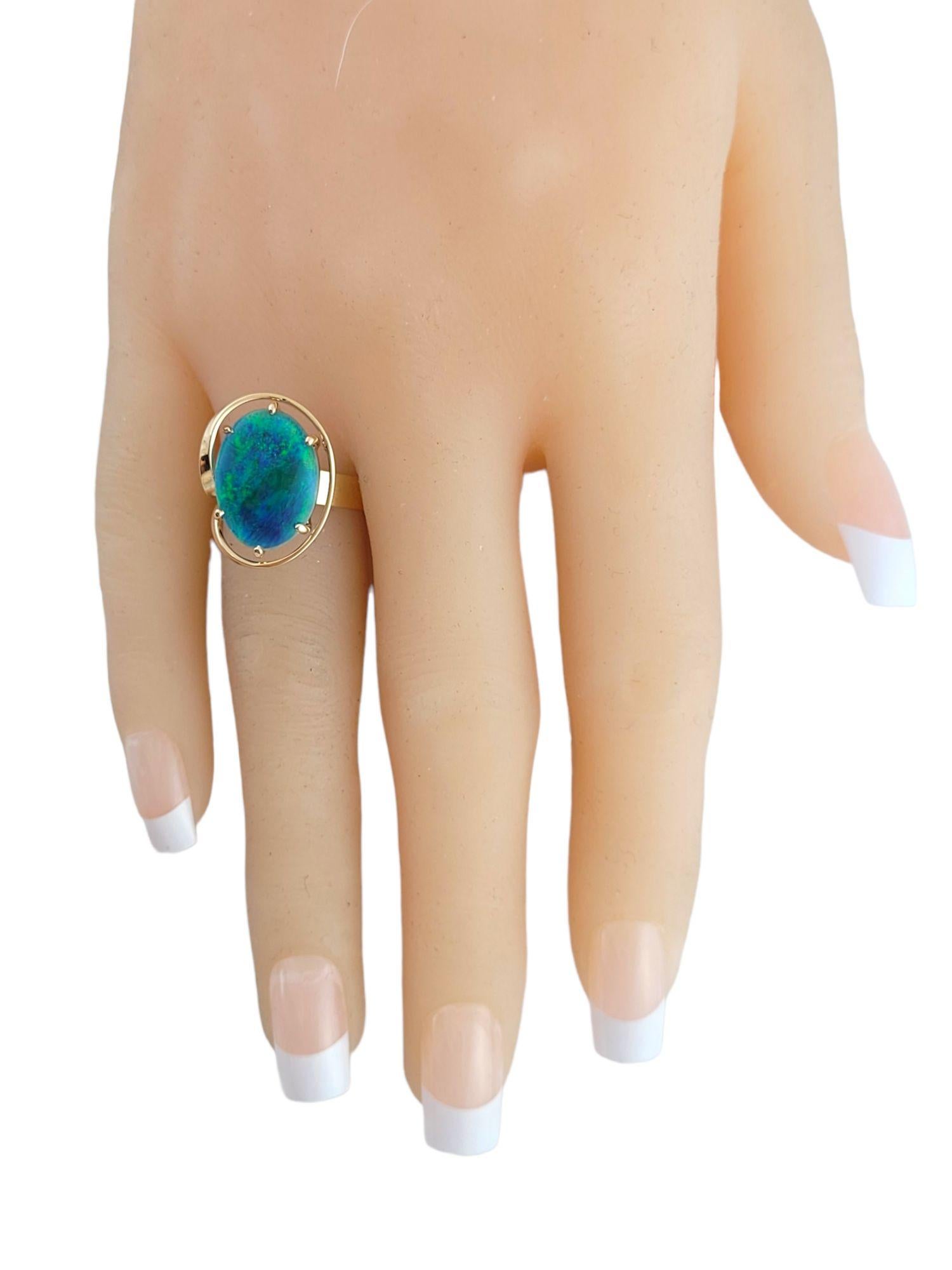 9K Yellow Gold Black Opal Ring Size 6.25-6.5 #14772 For Sale 2