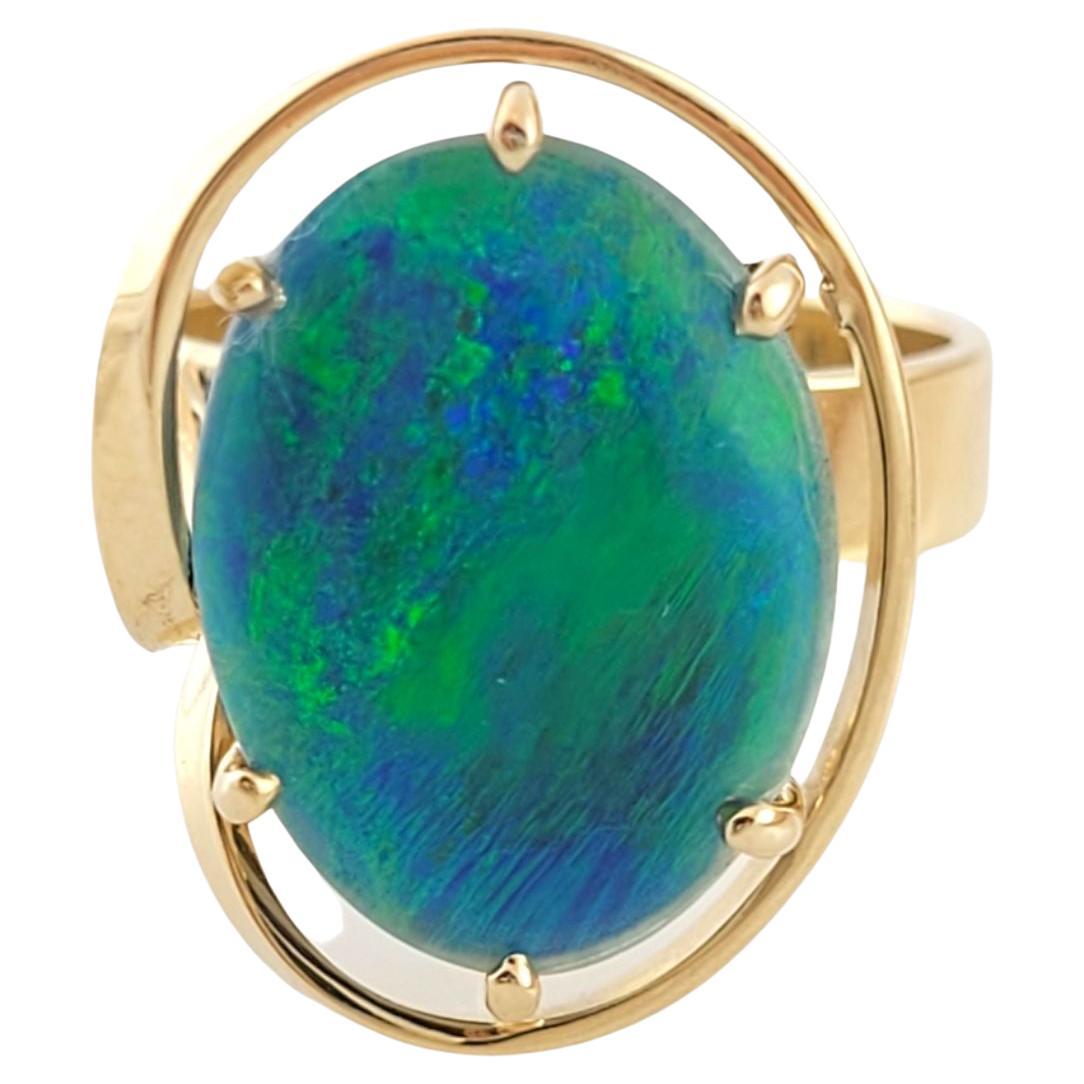 9K Yellow Gold Black Opal Ring Size 6.25-6.5 #14772 For Sale