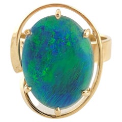 9K Yellow Gold Black Opal Ring Size 6.25-6.5 #14772