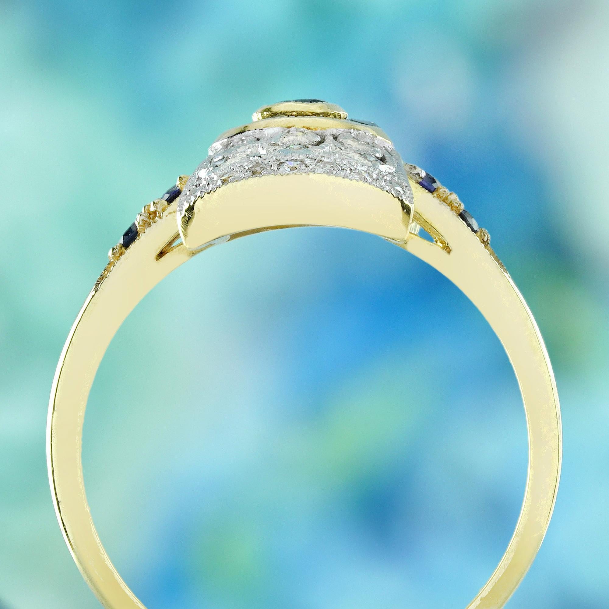9K Gelbgold Blauer Saphir und Diamant Art Deco Stil Halo Ring im Zustand „Neu“ im Angebot in Bangkok, TH