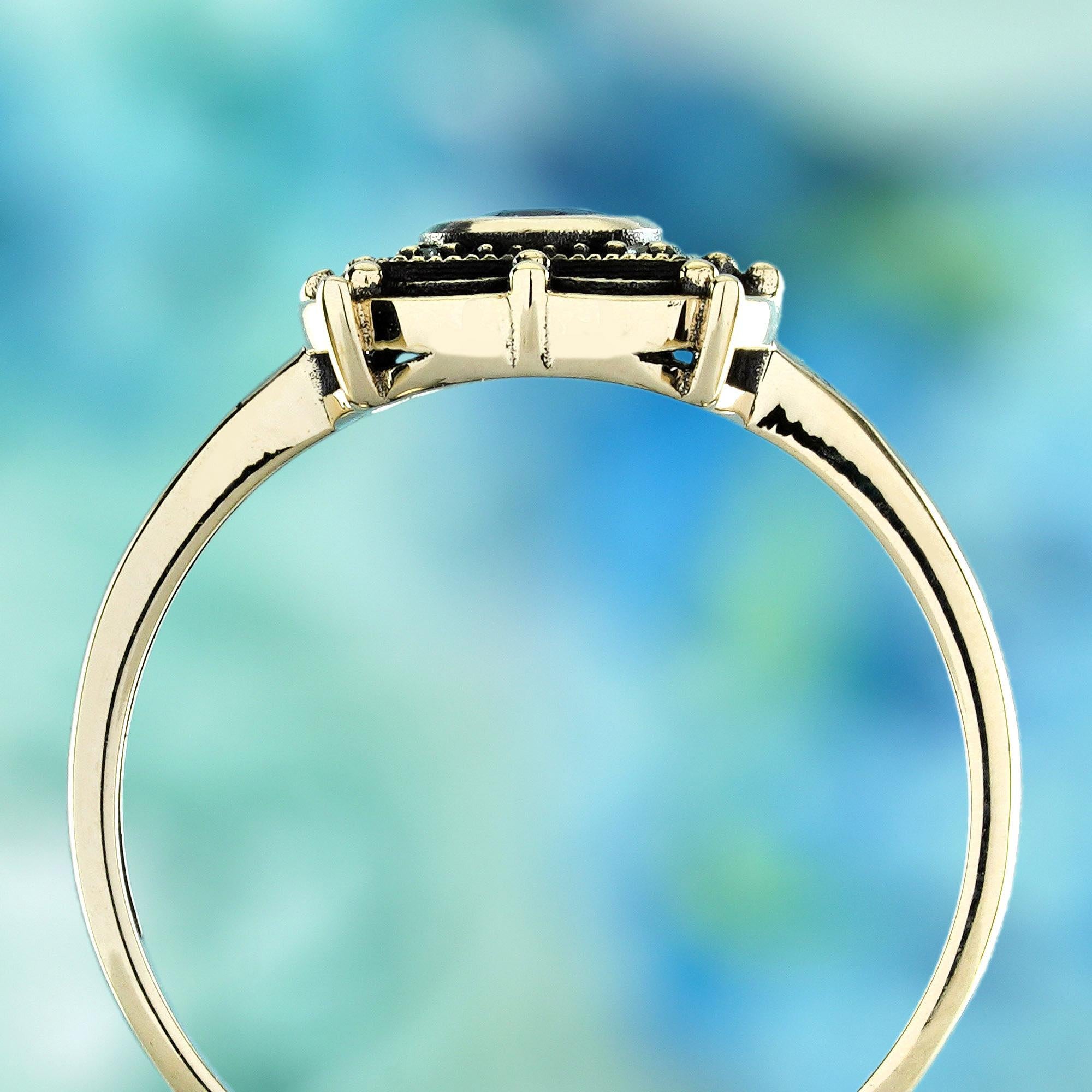 9K Gelbgold Blauer Saphir und Diamant Vintage Style Ring im Zustand „Neu“ im Angebot in Bangkok, TH