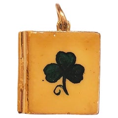 9K Yellow Gold Book Locket With Shamrock #18021