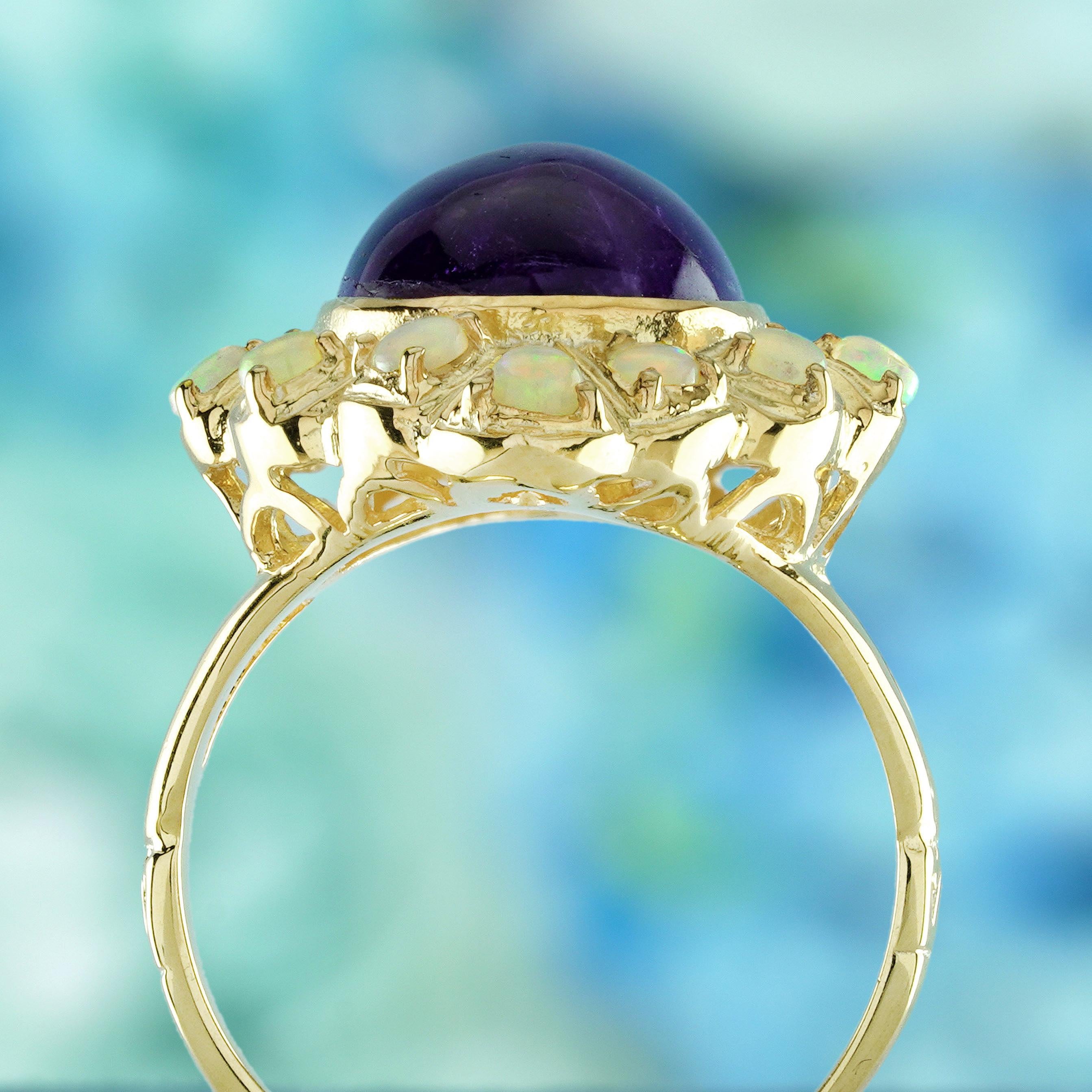 Bague en or jaune 9K avec améthyste cabochon et opale Neuf - En vente à Bangkok, TH