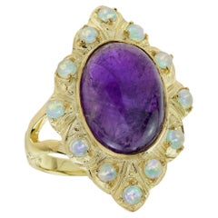 9K Yellow Gold Cabochon Amethyst and Opal Ring