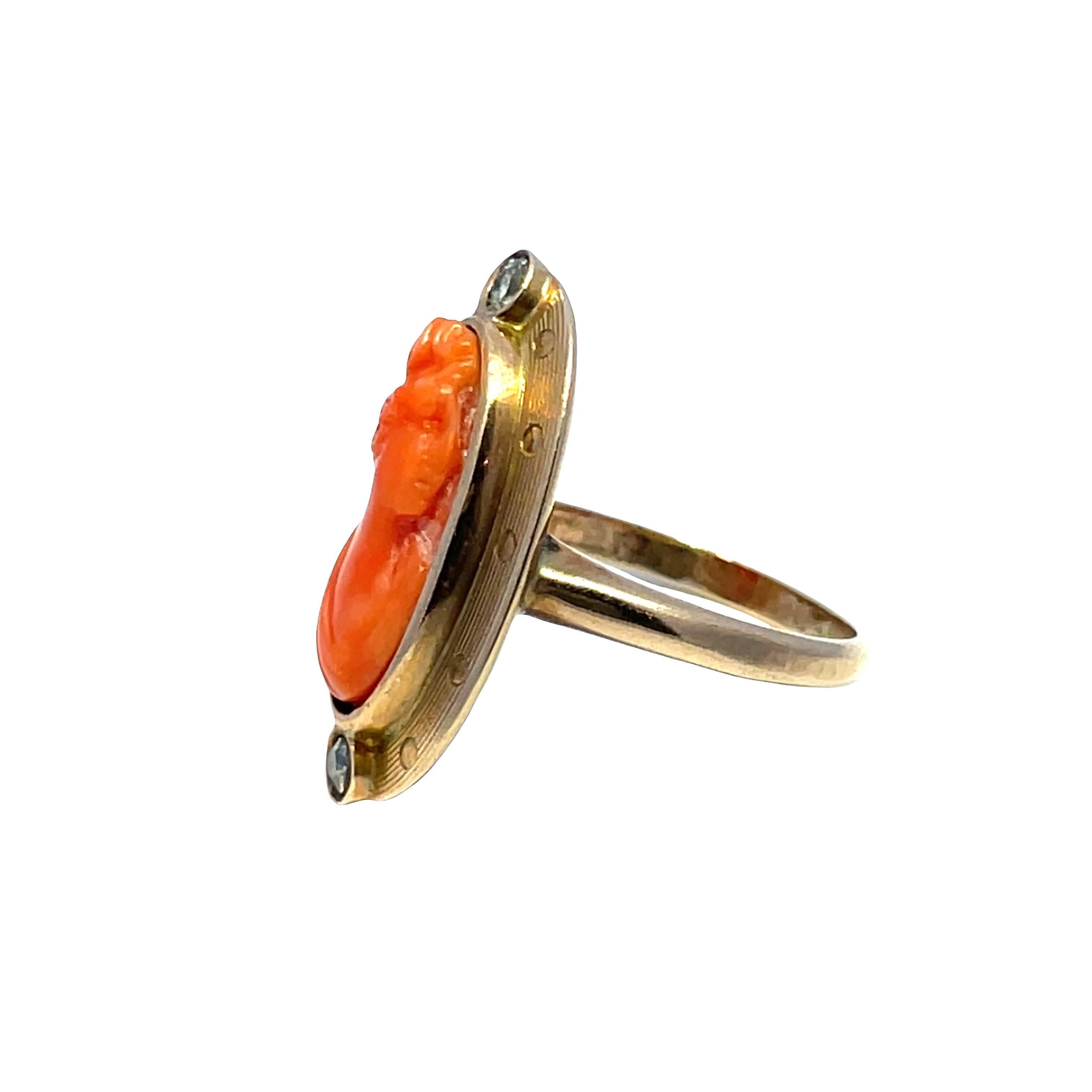 Anillo Antiguo Camafeo de Oro Amarillo de 9k con Diamantes talla Euro Antiguo Moderno en venta