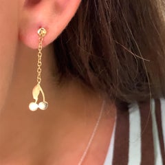9k Yellow gold cherry drop dangle earrings