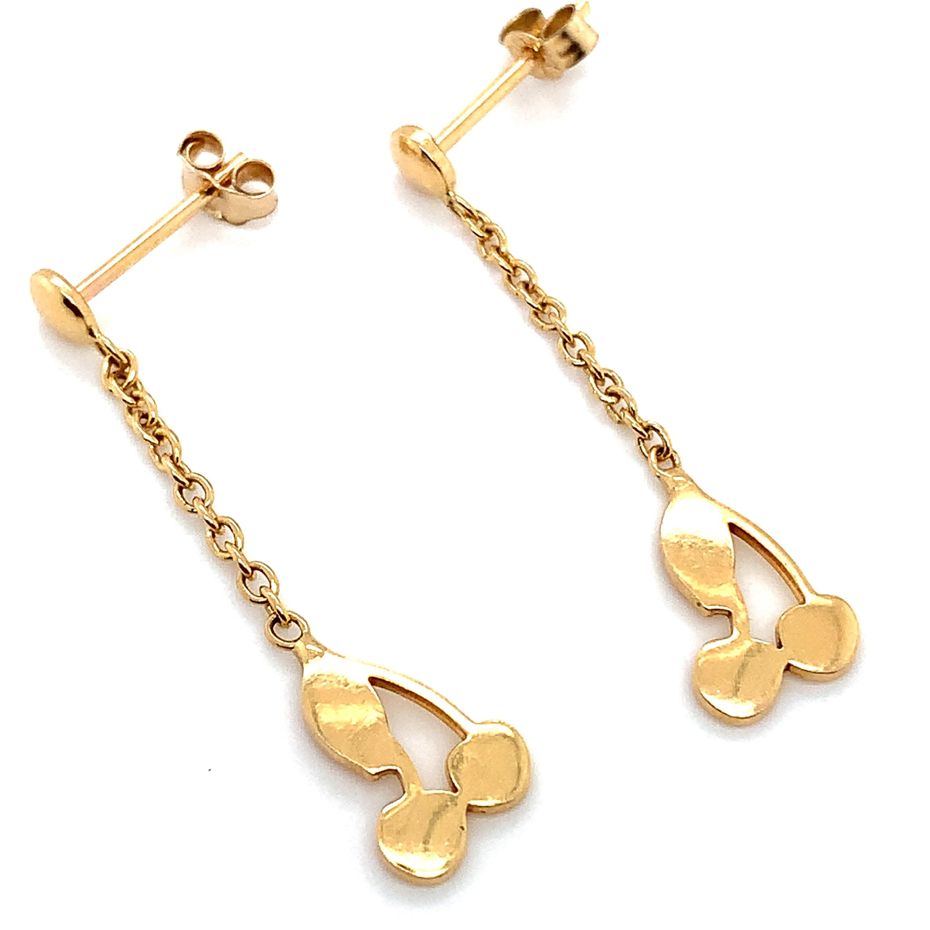 9k Yellow gold cherry drop dangle earrings For Sale 1