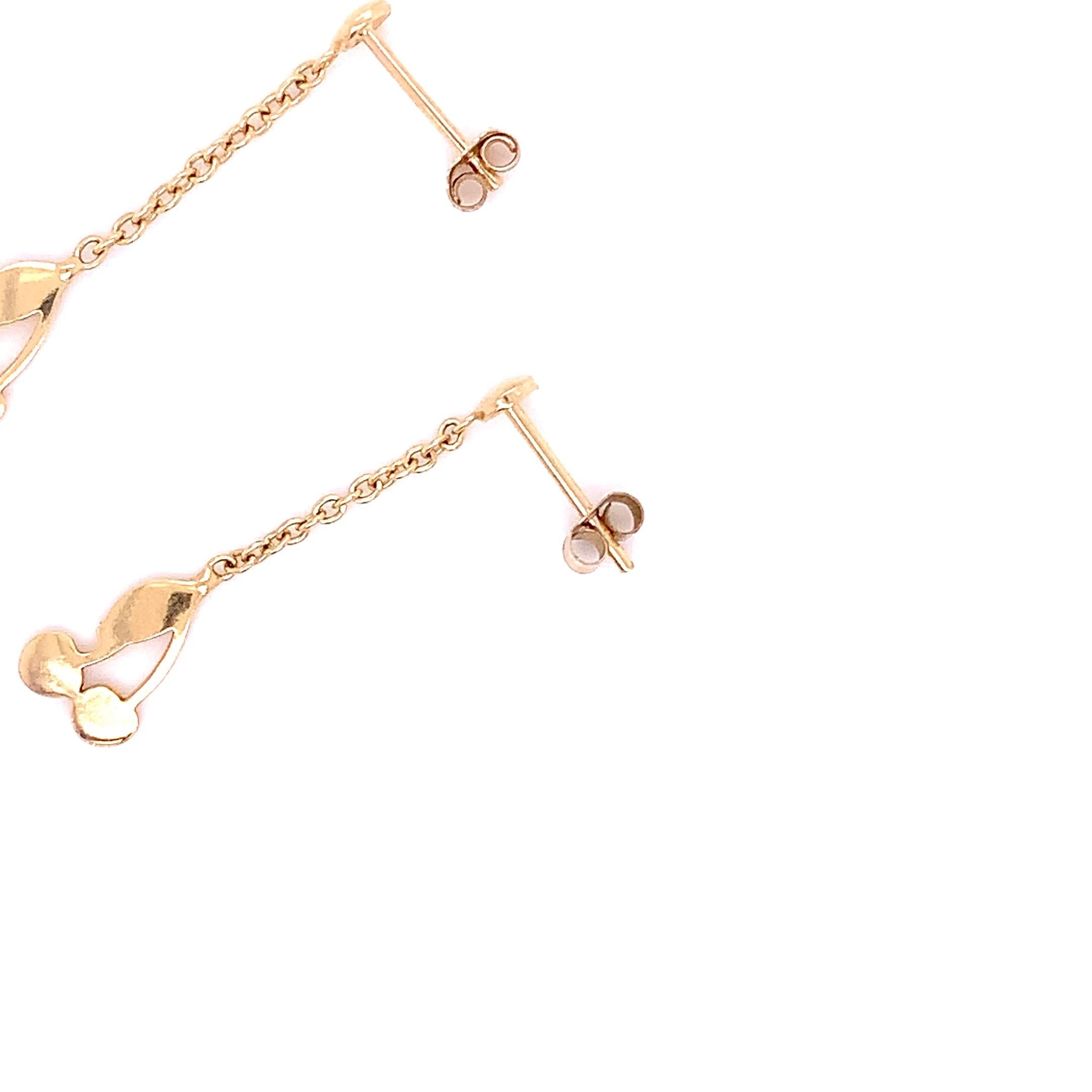 9k Yellow gold cherry drop dangle earrings For Sale 2