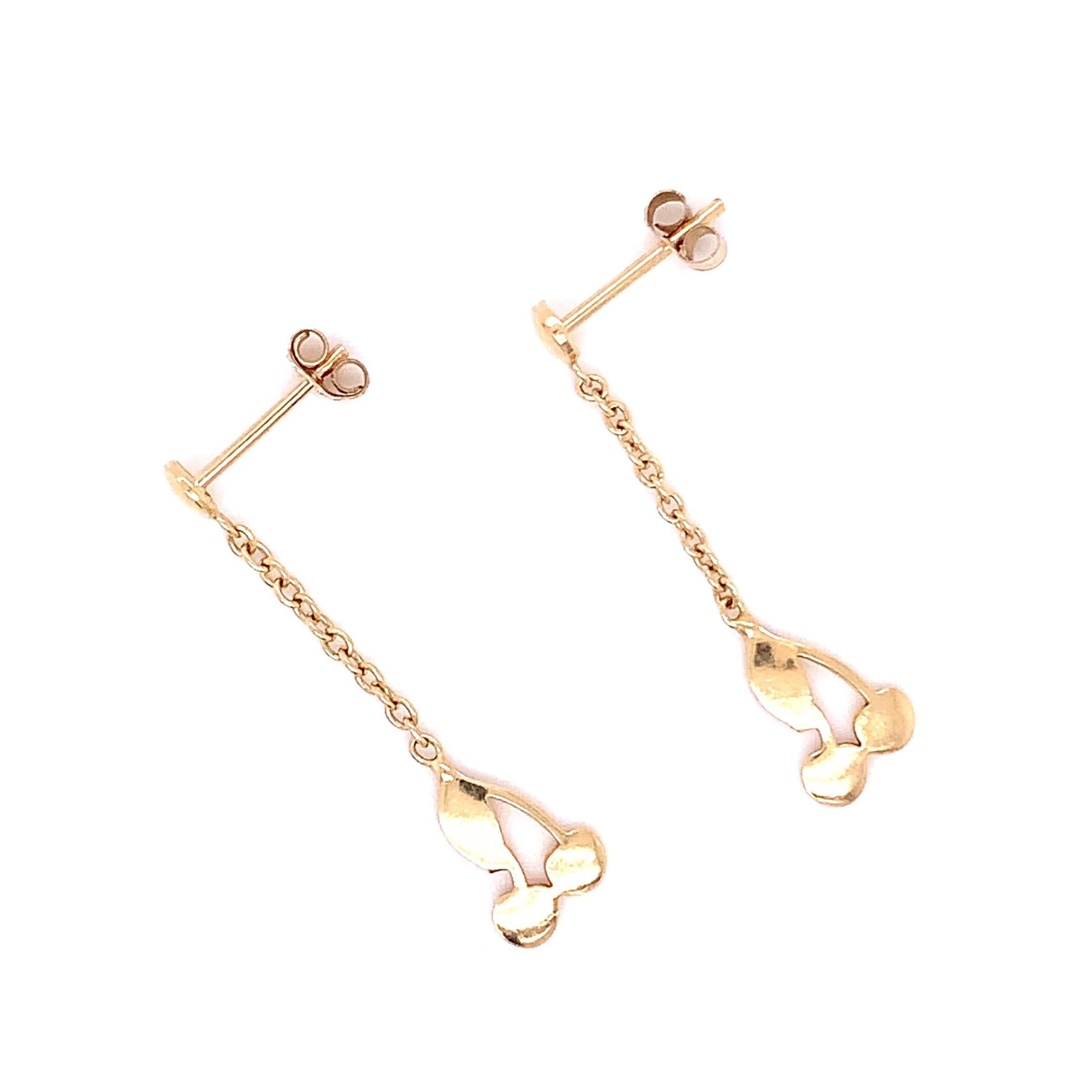 9k Yellow gold cherry drop dangle earrings For Sale 3