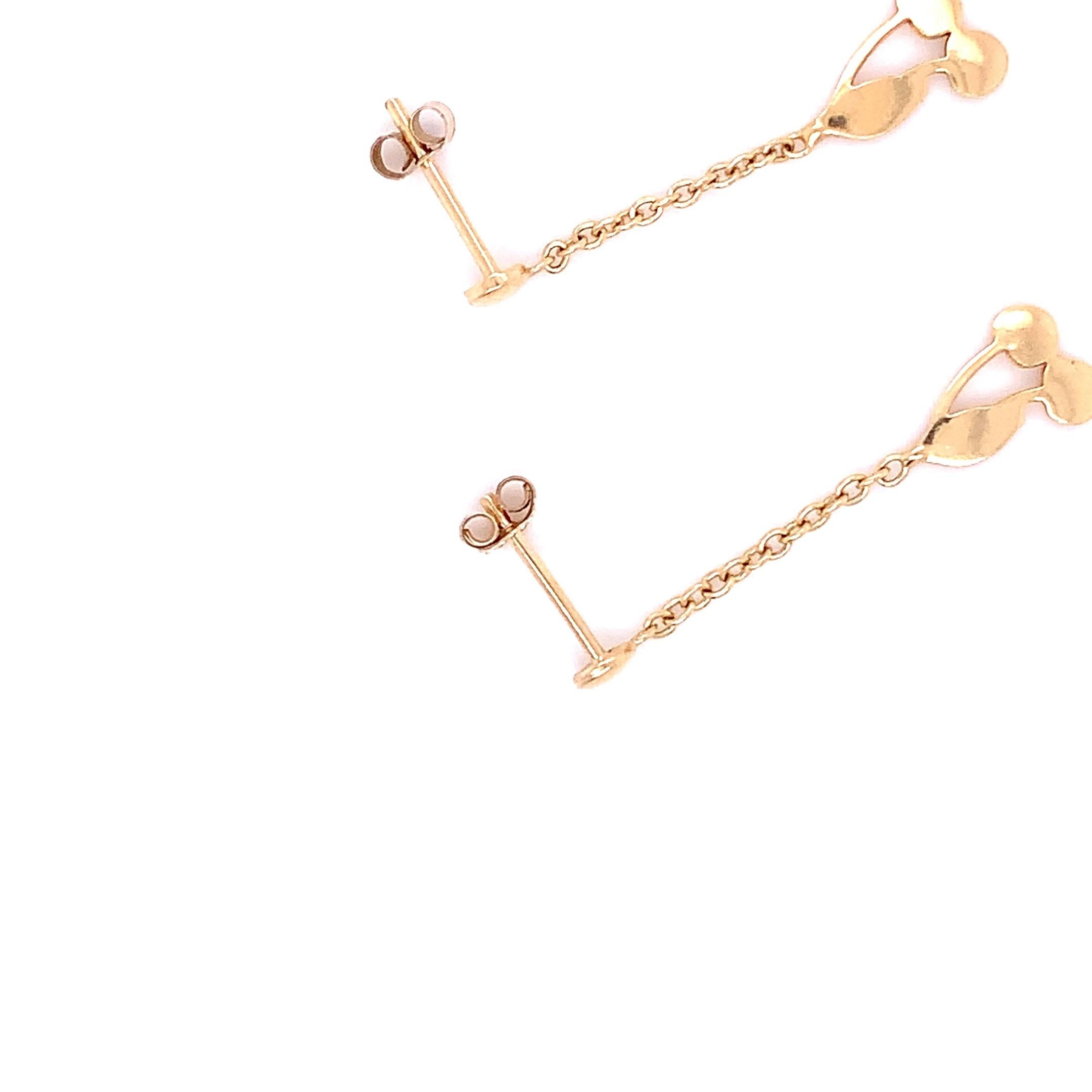 9k Yellow gold cherry drop dangle earrings For Sale 4