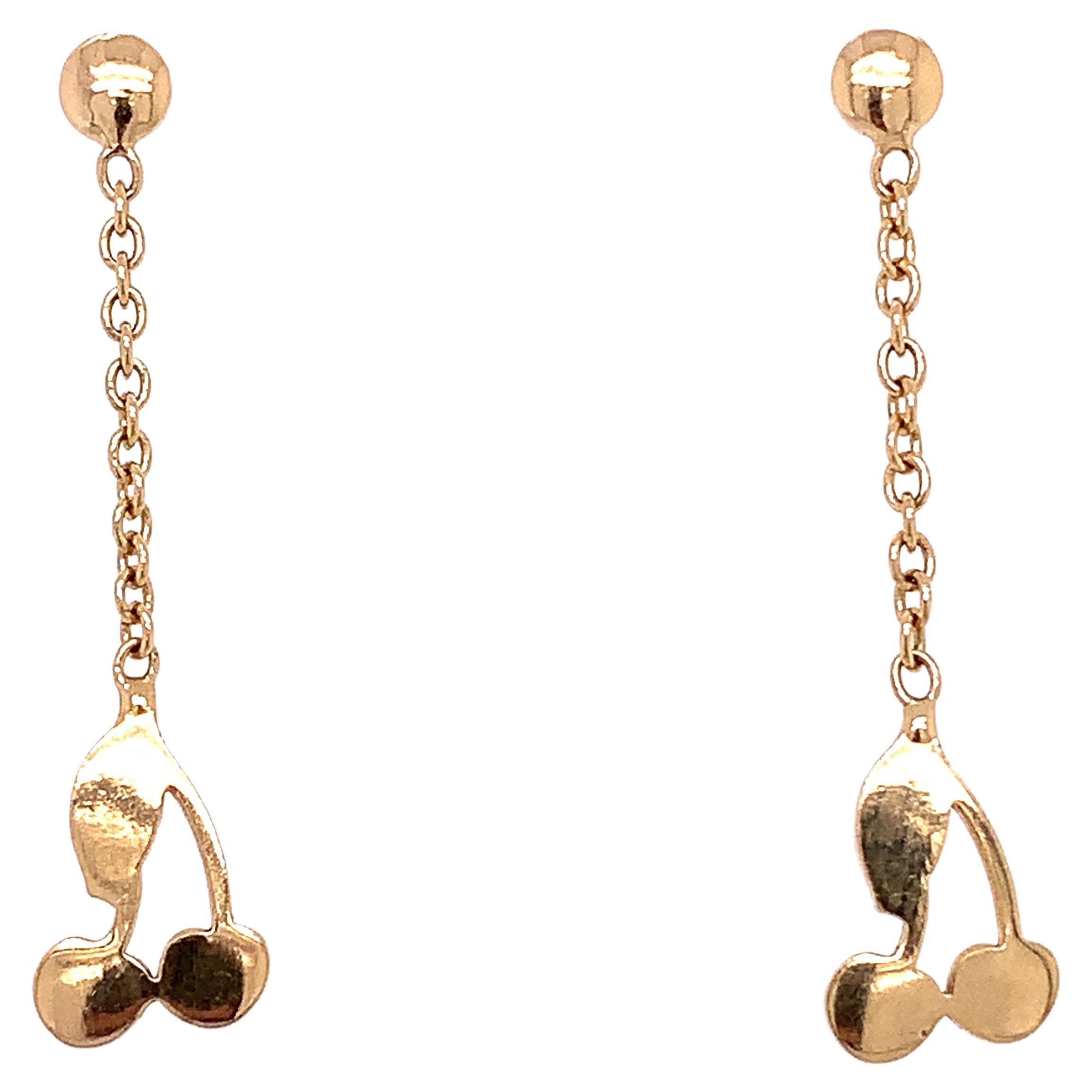 9k Yellow gold cherry drop dangle earrings For Sale