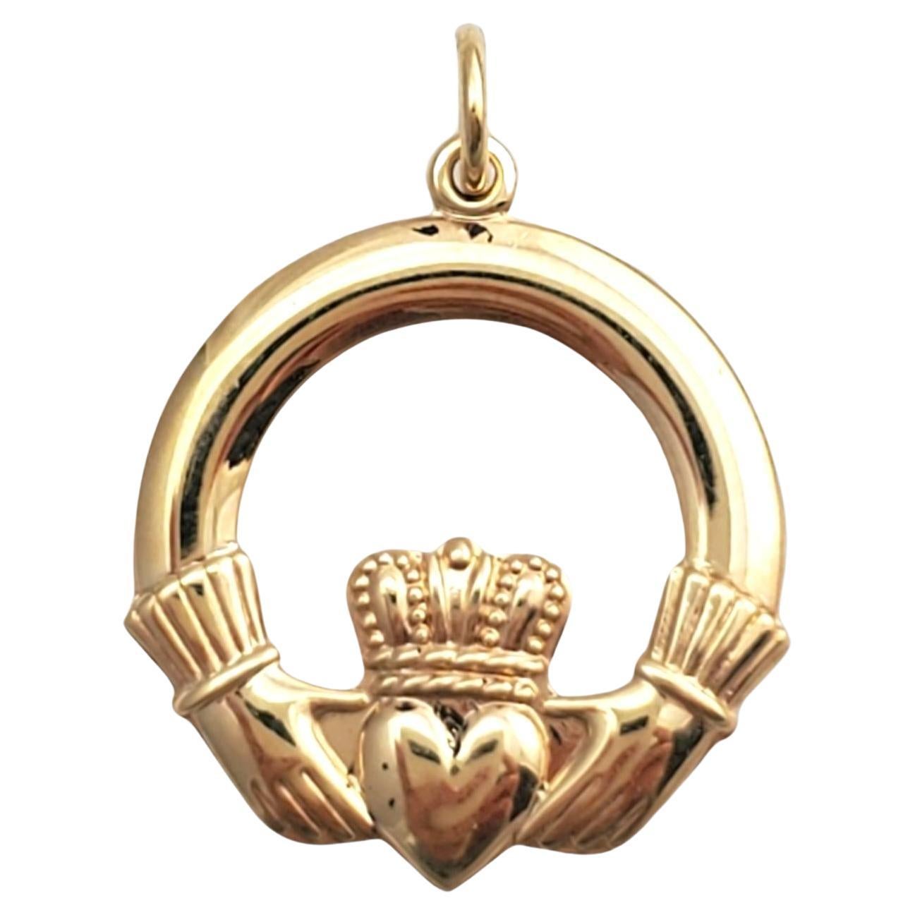 9K Yellow Gold Claddagh Pendant #16016 For Sale