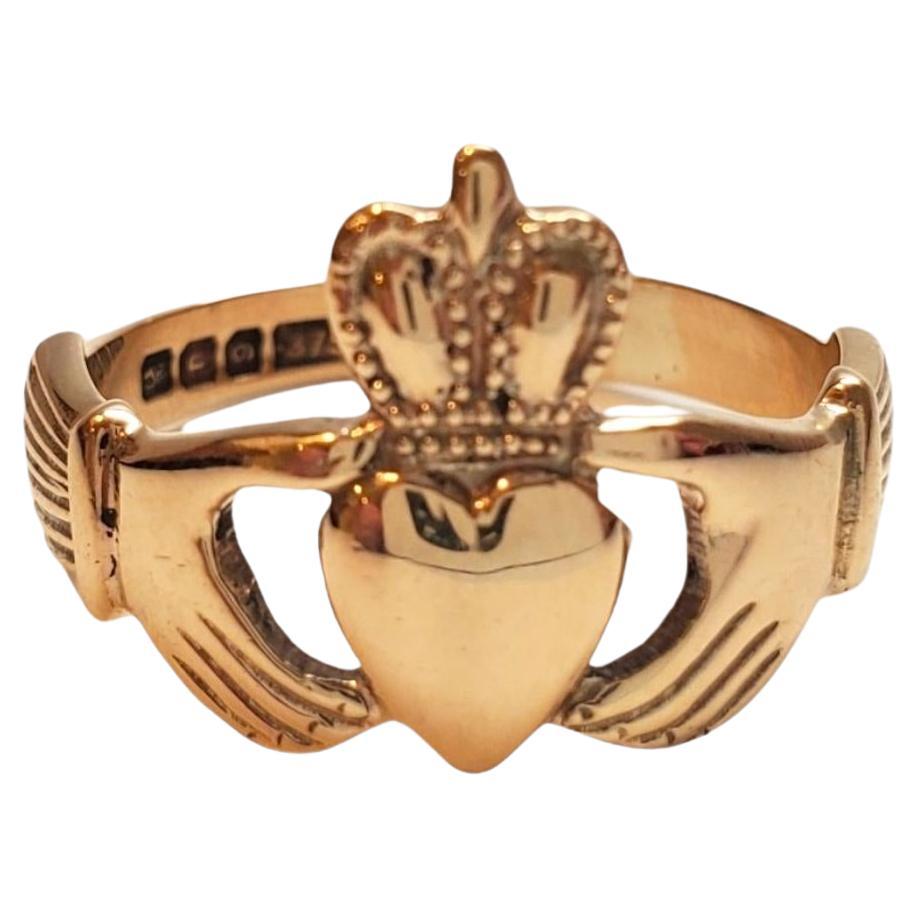 9K Yellow Gold Claddagh Ring Size 6.5 #17523