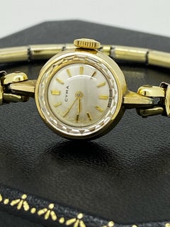 9K Gelbgold Cyma Retro Cocktail-Uhr, vergoldetes Armband, ca. 1960er Jahre.