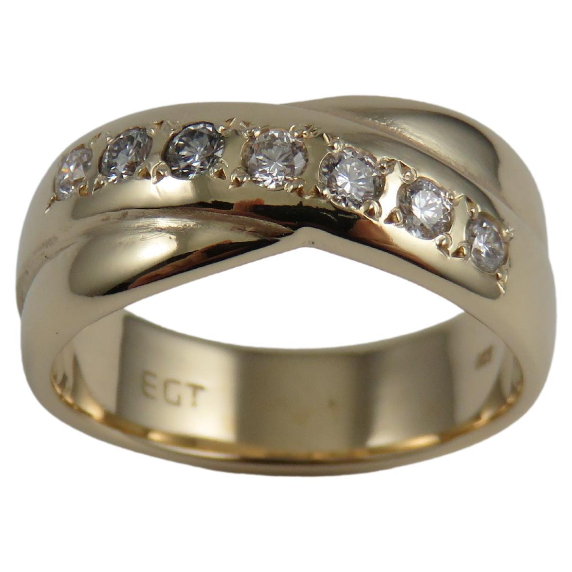 9k Yellow Gold Diamond Cross Over Eternity Ring For Sale
